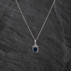 Second Hand 9ct White Gold 1.50ct Sapphire & 0.10ct Diamond Pendant & 16-18 Inch Trace Chain 43141344