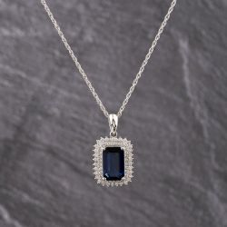 Second Hand Platinum 4.73ct Sapphire & 1.05ct Brilliant Cut Diamond Emerald Cut Pendant & 16 Inch Prince Of Wales Chain 43141345