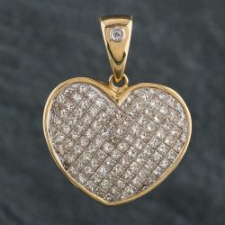 Second Hand 14ct Yellow Gold 2.63ct Princess Cut Diamond Heart Diamond Loose Pendant 4314158