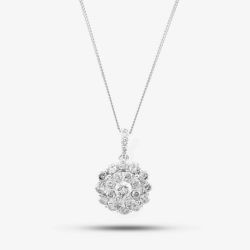 Second Hand 9ct White Gold 1.00ct Diamond Cluster Pendant & 18 Inch Curb Chain 4314171