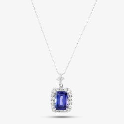 Second Hand Platinum 2.54ct Tanzanite & 0.47ct Diamond Pendant & 18 Inch Box Chain 4314186