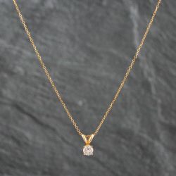 Second Hand Yellow Gold 0.30ct Brilliant Cut Diamond Pendant & 18 Inch Trace Chain 4314209