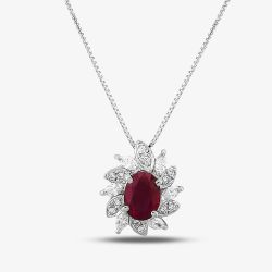 Second Hand Platinum 1.80ct Ruby & 0.45ct Diamond Cluster 18 Inch Necklace 4314252