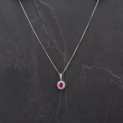 Second Hand Platinum Oval 1.41ct Ruby & Brilliant Cut 0.45ct Diamond Pendant & 16 Inch Box Chain 4314504