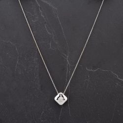 Second Hand 14ct White Gold 0.27ct Diamond Square Polished Pendant & 16 Inch Trace Chain 4314536