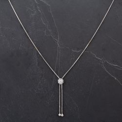 Second Hand 14ct White Gold 26" Brilliant Cut Diamond Seven Stone Slider Pendant 4314538