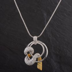 Second Hand 18ct Two Colour Gold 3.00ct Diamond Swirl Pendant 4314591