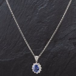Second Hand Platinum Oval Sapphire and Brilliant Cut Diamond Pendant 4314602