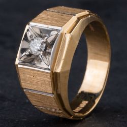 Second Hand 14ct Two Colour Gold Square Diamond Signet Ring 4315002