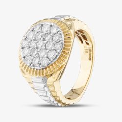 Second Hand 18ct Two Colour Gold 1.52ct Brilliant Cut Diamond Round Pave Set Gents Signet Ring 43151009