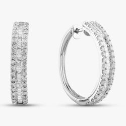 Second Hand 14ct White Gold 1.65ct Diamond Oval Hinged Hoop Earrings 431700112