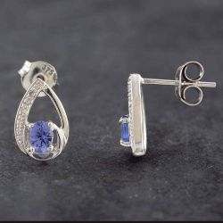 Second Hand 9ct White Gold 0.16ct Tanzanite & Diamond Pear Shaped Stud Earrings 43170087