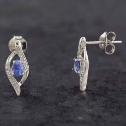 Second Hand 9ct White Gold 0.14ct Tanzanite & Diamond Swirl Stud Earrings 43170094