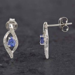 Second Hand 9ct White Gold 0.14ct Tanzanite & Diamond Swirl Stud Earrings 43170095