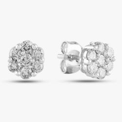 Second Hand 9ct White Gold 0.50ct Brilliant Cut Diamond Flower Cluster Stud Earrings 43170100