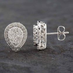 Second Hand 9ct White Gold 1.00ct Brilliant Cut Diamond Pear Shaped Cluster Stud Earrings 43170103