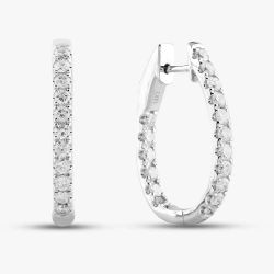 Second Hand 14ct White Gold 1.10ct Brilliant Cut Diamond Oval Hoop Earrings 43170125