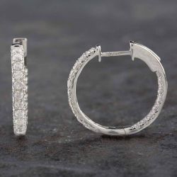 Second Hand 14ct White Gold 0.90ct Brilliant Cut Diamond Hoop Earrings 43170126