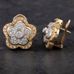 Second Hand 14ct Two Colour Gold 1.70ct Diamond Flower Design Stud Earrings 4317064