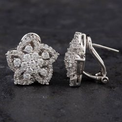 Second Hand 18ct White Gold 1.75ct Brilliant Cut Diamond 5 Point Star Openwork Stud Earrings 4317076