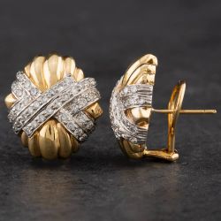 Second Hand 14ct Two Colour Gold 2.14ct Brilliant Cut Diamond Cross Over Design Stud Earrings 4317086