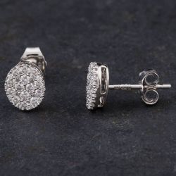 Second Hand 14ct White Gold 0.50ct Brilliant Cut Diamond Oval Pave Stud Earrings 4317099