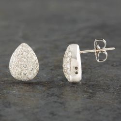 Second Hand 18ct White Gold 1.00ct Brilliant Cut Diamond Pear Shaped Pave Stud Earrings 43171002