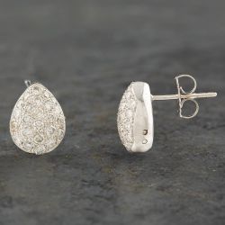 Second Hand 18ct White Gold 1.00ct Brilliant Cut Diamond Pear Shaped Pave Stud Earrings 43171003