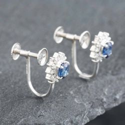 Second Hand Platinum Oval Cut Sapphire & Brilliant Cut Diamond Stud Earrings 43171037