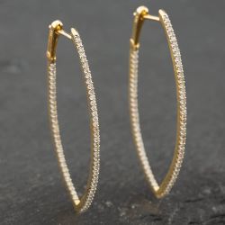 Second Hand 14ct Yellow Gold 0.50ct Single Cut Diamond Oval Pointed Hoop Earrings 43171043