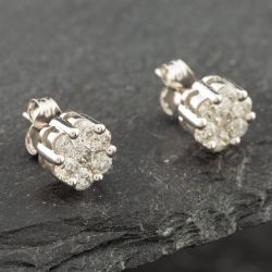 Second Hand 14ct White Gold 1.00ct Brilliant Cut Diamond Flower Cluster Stud Earrings 43171046