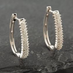 Second Hand 9ct White Gold 0.50ct Single Cut Diamond Two Row Hoop Earrings 43171048