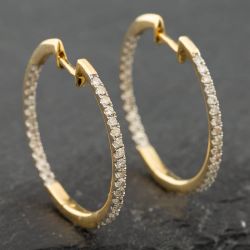 Second Hand 9ct Yellow Gold 0.85ct Single Cut Diamond Hoop Earrings 43171050