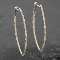 Second Hand 9ct White Gold 0.50ct Single Cut Diamond Oval Pointed Hoop Earrings 43171051