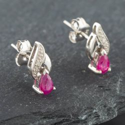 Second Hand White Gold 0.42ct Pear Shaped Ruby & Diamond Stud Earrings 43171056