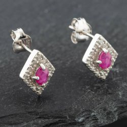 Second Hand White Gold 0.50ct Ruby & 0.08ct Diamond Marquise Shaped Stud Earrings 43171077