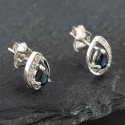Second Hand White Gold 0.35ct Sapphire & Diamond Pear Shaped Stud Earrings 43171079