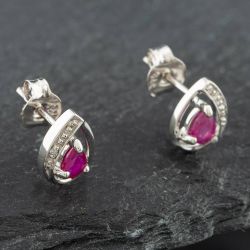 Second Hand White Gold 0.35ct Ruby & Diamond Pear Shaped Stud Earrings 43171080