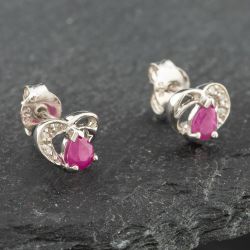 Second Hand White Gold 0.38ct Pear Cut Ruby & Diamond Heart Stud Earrings 43171092