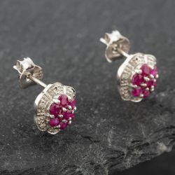 Second Hand White Gold 0.68ct Ruby & Diamond Cluster Stud Earrings 43171098