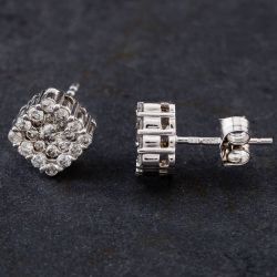 Second Hand 9ct White Gold 0.75ct Brilliant Cut Diamond Square Stud Earrings 4317109