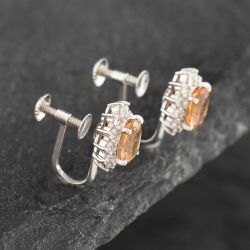 Second Hand Platinum Certificated 1.63ct Imperial Golden Topaz & 0.38ct Brilliant Cut Diamond Oval Screw Fittings 10.6mm Stud Earrings 43171108