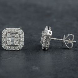 Second Hand 14ct White Gold 0.80ct Diamond Square Stud Earrings 4317111