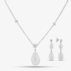 Second Hand 18ct White Gold Certificated Brilliant Cut Diamond Pear Shape 24 Inch Necklace & Dropper Earrings Jewellery Set 43171127