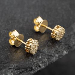 Second Hand 14ct Yellow Gold 0.50ct Brilliant Cut Diamond Flower Stud Earrings 43171138