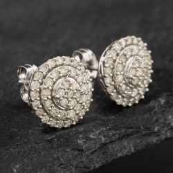 Second Hand 14ct White Gold 1.00ct Brilliant Cut Diamond Cluster Stud Earrings 43171146
