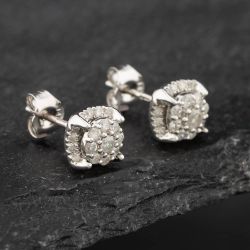 Second Hand 14ct White Gold 0.50ct Brilliant Cut Diamond Halo Stud Earrings 43171147