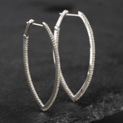Second Hand 14ct White Gold 39mm 0.50ct Single Cut Diamond Pointed Hoop Earrings 43171149