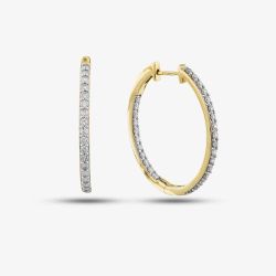 Second Hand 14ct Yellow Gold 32mm 1.50ct Brilliant Cut Diamond Hoop Earrings 43171150