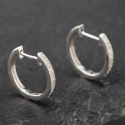 Second Hand 14ct White Gold 11mm 0.15ct Brilliant Cut Diamond Hoop Earrings 43171154